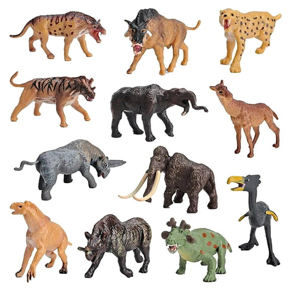 CanGonggg Mini Prehistoric Mammal Toy Set 12 Pieces Of Animal Dolls Wild Animal Dolls Long-haired Saber-toothed Model Doll Children's Birthday Baby Toys 6-12 Months Baby Girl Toys Toddler Toys Age 1-2