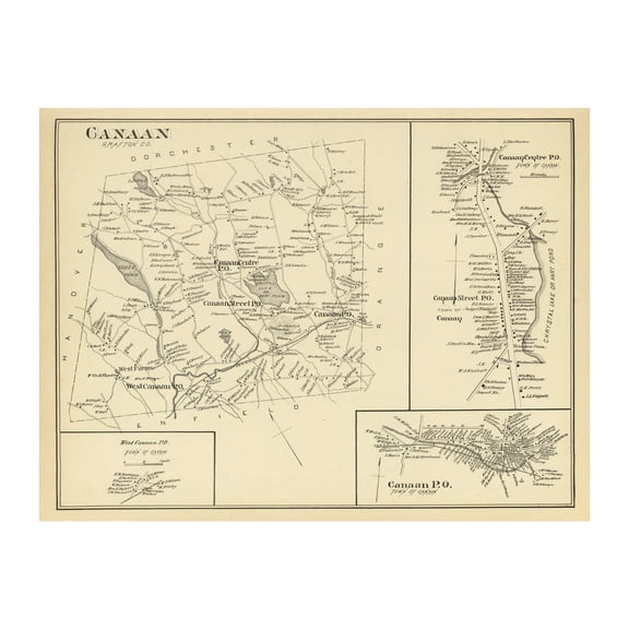 Canaan Art, 1892 Vintage Map of Canaan New Hampshire, NH History Wall Decor Gift, Old Canaan Map - 36" x 24" Unframed Print