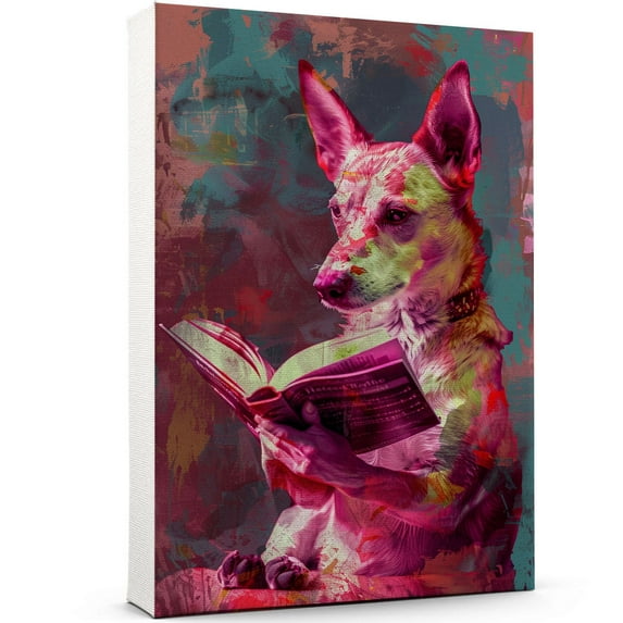 Canaan Decor Poster Unframe, Canaan Dog Canvas Wall Art, Dog Reading Book Canvas Print Painting Poster Wall Decor Dog Lovers Gifts