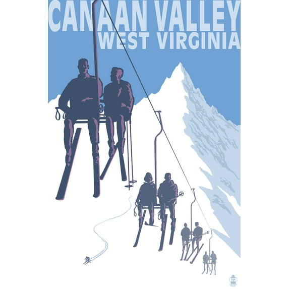 Canaan Valley, West Virginia, Skiers on Lift (16x24 Giclee Gallery Art Print, Vivid Textured Wall Decor)