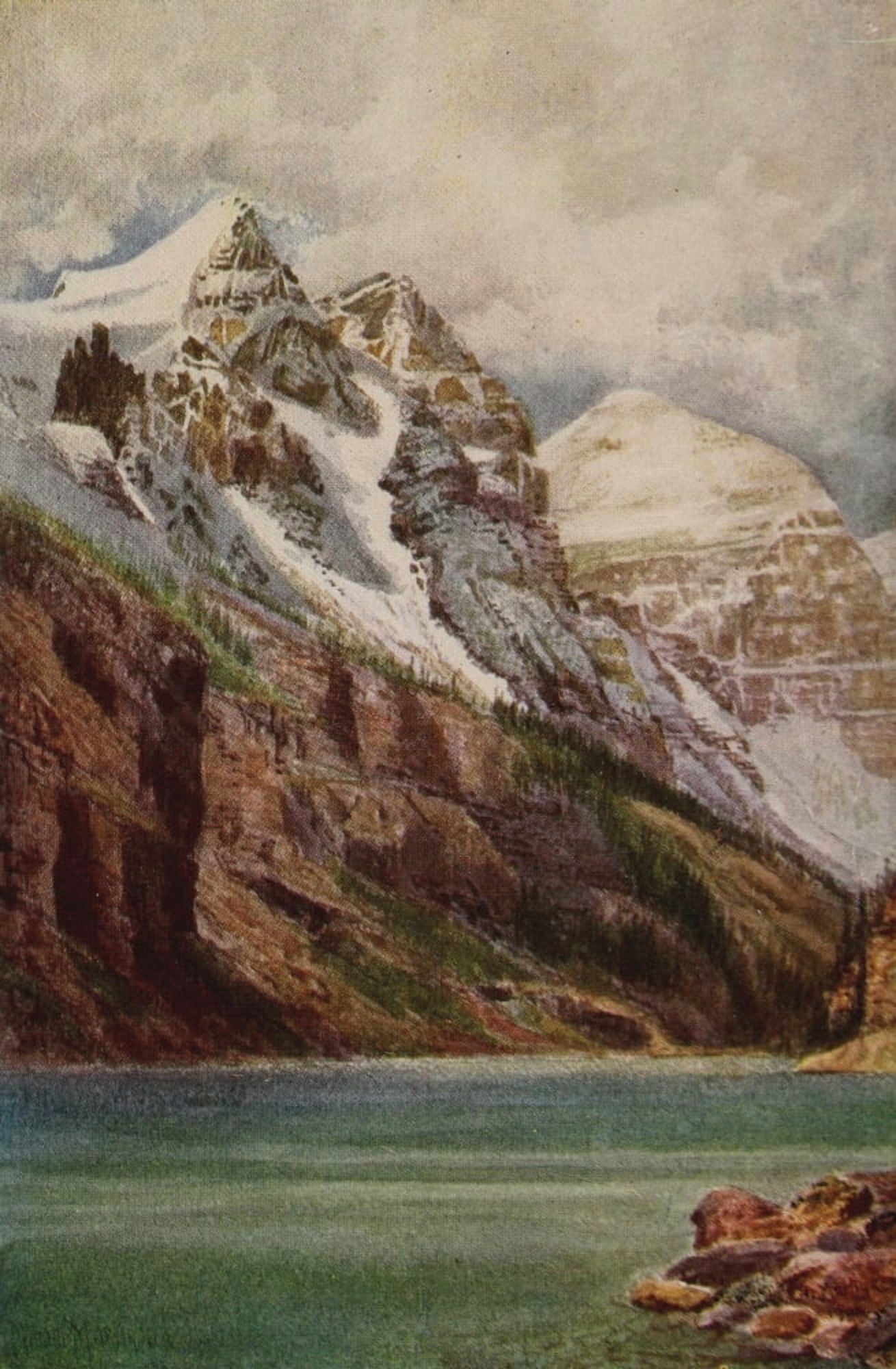 Canada 1907 Lake Louise & Mt Aberdeen Canvas Art - T Mower Martin (24 x 36)