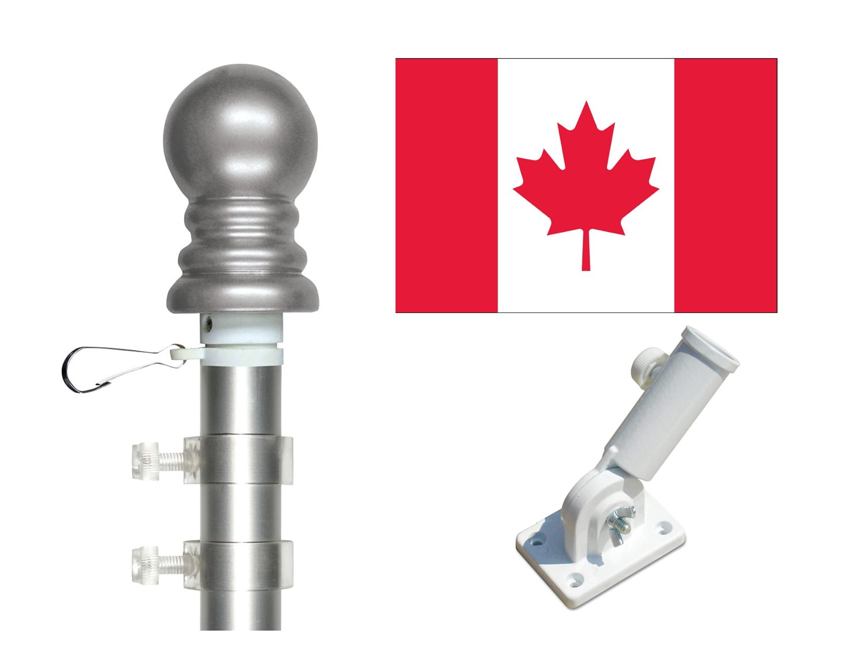 Canada 3'x5' Flag and Spinner Flagpole Set, Includes Flag, 6' Spinner Pole and Bracket