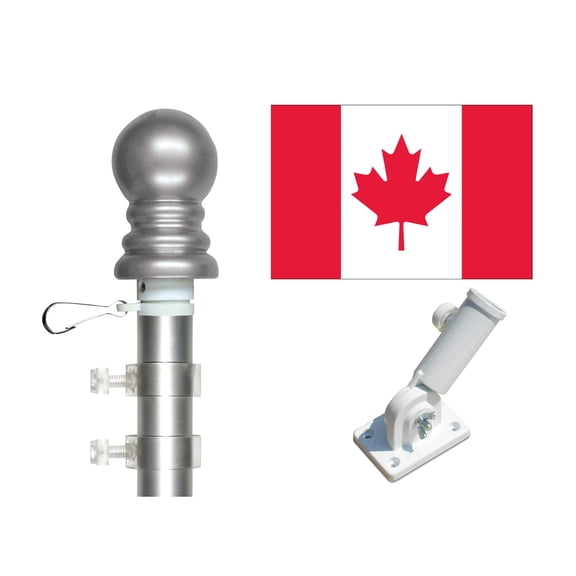 Canada 3'x5' Flag and Spinner Flagpole Set, Includes Flag, 6' Spinner Pole and Bracket
