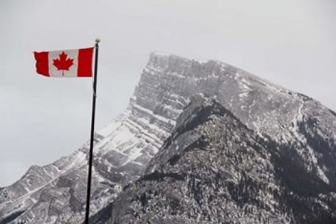 Canada Alberta Banff Mountain view with flag Canvas Art - Cindy Miller Hopkins DanitaDelimont (36 x 24)