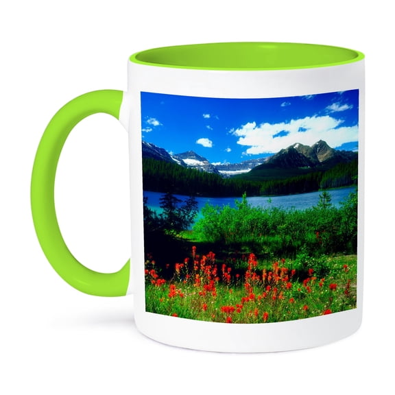 3dRose, Canada, Alberta, Indian Paintbrush Wildflowers in Banff National Park., 11oz Two-Tone Green Mug