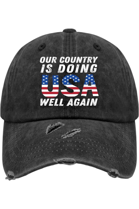 Canada America Usa Map Trucker Dad Hat Cotton Washed Denim Baseball Cap