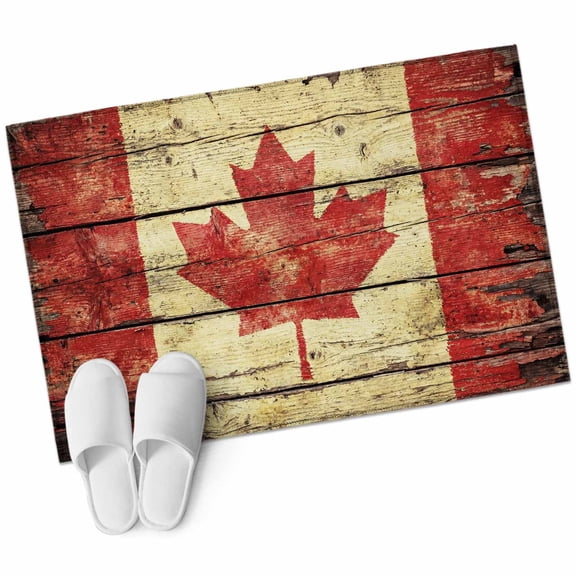 Canada Area Rugs Collection 2'x3', Red Maple Leaf Flag Farmhouse Shabby Wooden Grain Non Slip Indoor Rectangle Throw Runner Rug Floor Mat Carpet for Living Room Dining Table Bedroom Nursery