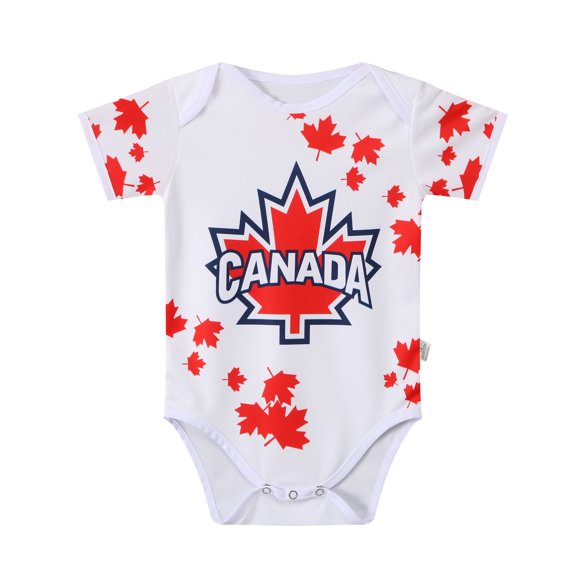 Canada Baby Unisex Soccer Bodysuits Soft Short Sleeve Onesies Breathable Summer Infant Clothing, Sizes 6 - 12 Months