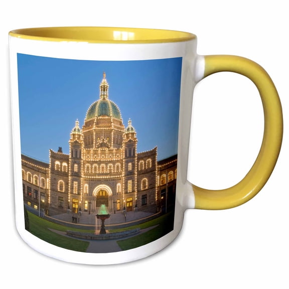 3drose, Canada, Bc, Victoria, Bc Parliament Building at Dusk-cn02 Rti0063 - Rob Tilley, 15oz Two-tone Yellow Mug