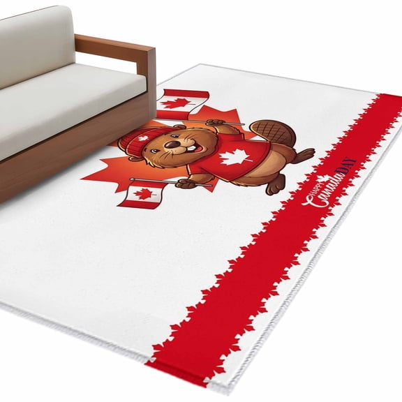 Canada Beavers Area Rug 4x6 Washable Rug Non Slip Modern Chic Maple Leaf Red Brown Large Area Rug Indoor Floor Carpet for Entryway Bedroom Kitchen Living Room Home Office Dining Room Nursery