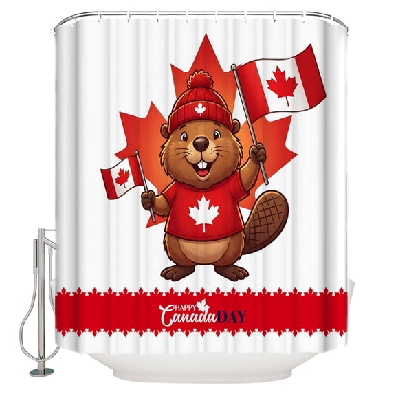 Canada Beavers Bathroom Shower Curtains with 12 Hooks Polyester Waterproof Shower Curtain for Stalls and Bathtubs Modern Chic Maple Leaf Red Brown Decorative Bathroom Privacy Curtain 36x72 Inches