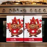Canada Beavers Kitchen Towels Set of 1, Modern Chic Maple Leaf Red Brown Absorbent Dish Towels for Kitchen, Microfiber Hand Towel, Quick Drying Tea Towel for Cleaning Decorative Dishcloths