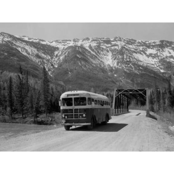 Canada, British Columbia, Dawsons Creek, Bus on Hart Highway Poster Print (24 x 36)