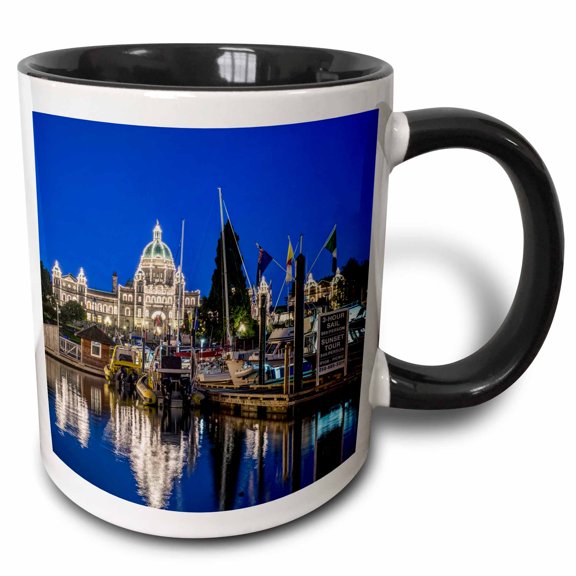 3drose, Canada, British Columbia, Victoria, Twilight Inner Harbor., 15oz Two-tone Black Mug