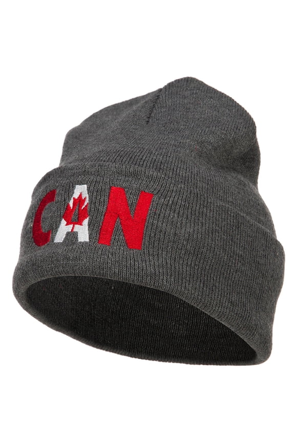 Canada CAN Flag Embroidered Long Beanie - Dk Grey OSFM