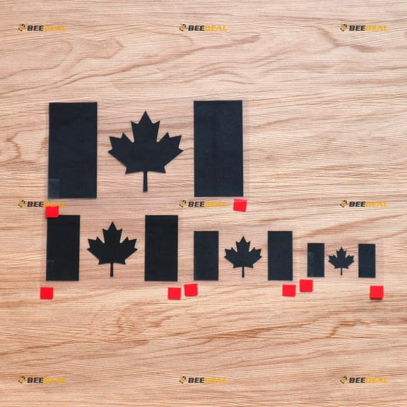 Canada Canadian Flag Maple Leaf Decal Sticker Vinyl - 4 Pack Black, 2 Inches, 3 Inches, 4 Inches, 6 Inches - No Background Die Cut for Car Boat Laptop Cup