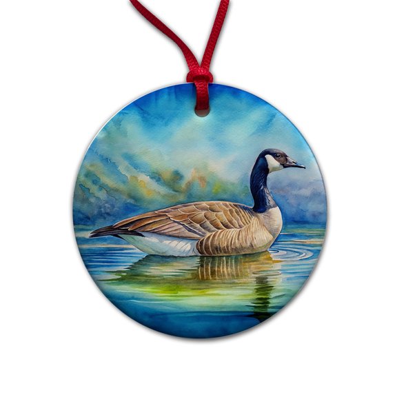 Canada Canadian Goose Watercolor Christmas Tree Holiday Round Ceramic Ornament