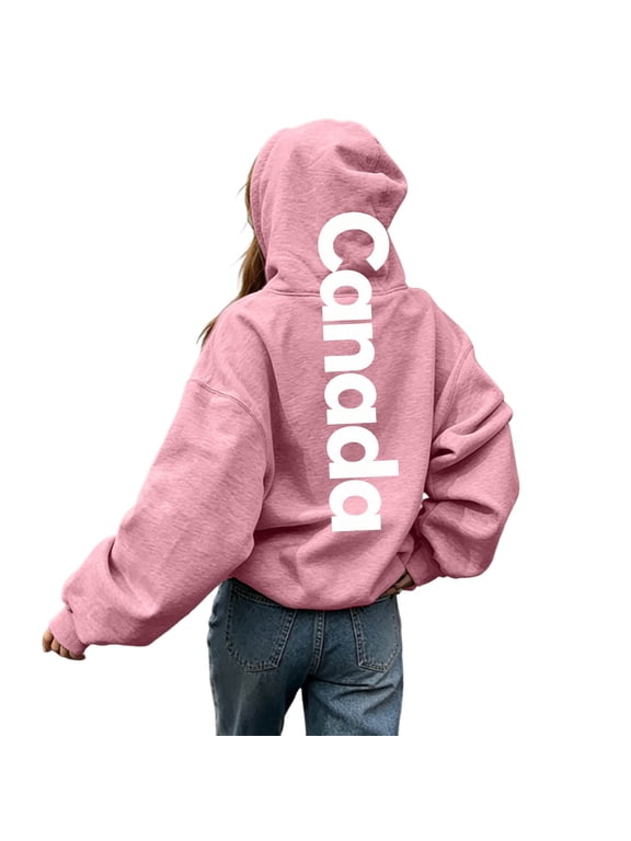 Canada Canadian Graphic Letter Print Graphic Hoodie Casual Pullover College Winter Fall Solid Vintage Tops
