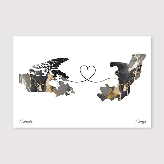 Canada Congo Map Wall Print – Contemporary Minimalist Travel Canvas – 8x12 inch