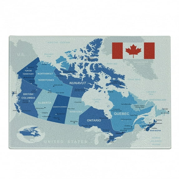 Canada Cutting Board, Detailed Informational Graphics of Land Contours, Decorative Tempered Glass Cutting and Serving Board, in 3 Sizes, by Ambesonne