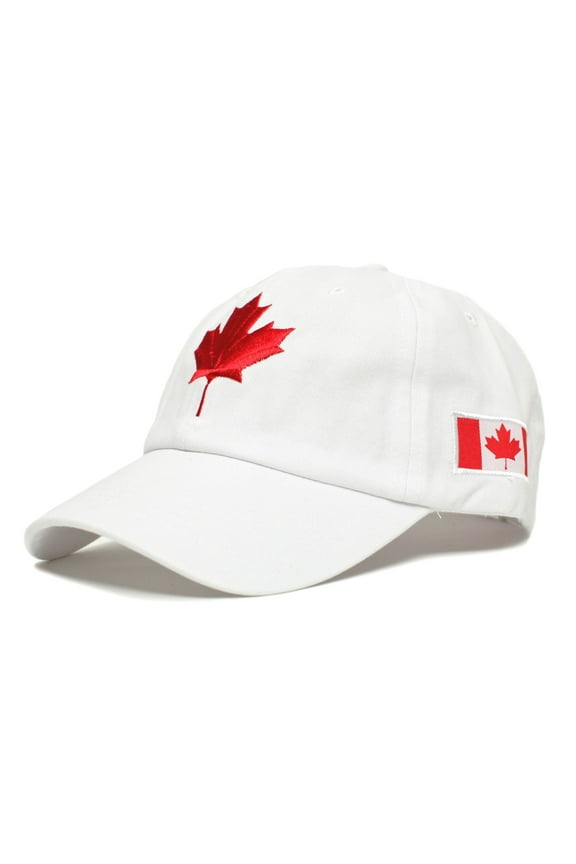 Canada Dad Hat Canadian Maple Leaf Cap Flag Embroidered Unisex Adult (White)