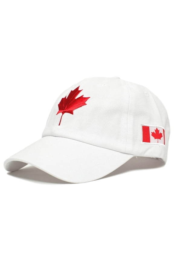 Canada Dad Hat Canadian Maple Leaf Flag Embroidered Unisex Adult One Size White