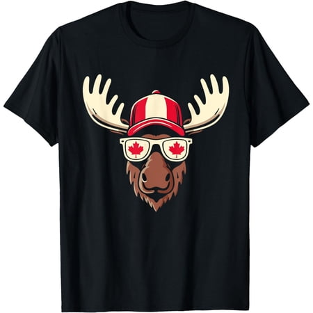 Canada Day Canadian Flag Maple Leaf Moose Sunglasses T-Shirt
