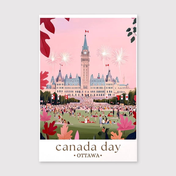 Canada Day Ottawa Art Print, Parliament Hill Canvas, Illustrated National Celebration Decor