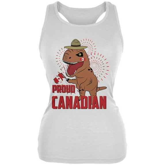 Canada Day Proud Canadian T-Rex Juniors Soft Tank Top White 2XL