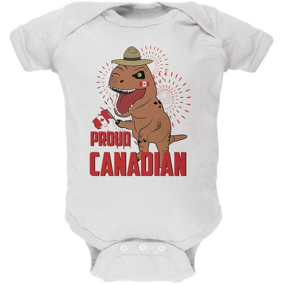 Canada Day Proud Canadian T-Rex Soft Baby One Piece White 9-12 M