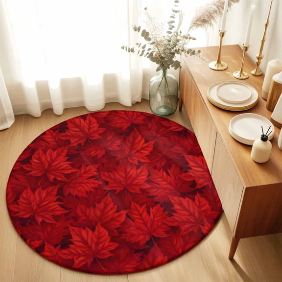 Canada Day Red Maple Leaves Round Area Rug 3ft,Living Room Rug Non-Slip Washable Circle Rugs Pad,Watercolor Leaf Seamless Soft Floor Carpet for Bedroom Dining Room