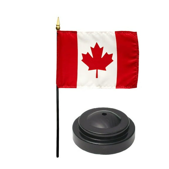 Canada Desk Flag with Base; American Made Rayon 4x6 inch Miniature Table Set Includes One Small Mini Country Stick Flags and One Black Stand (Canada Desk Flag and Base)
