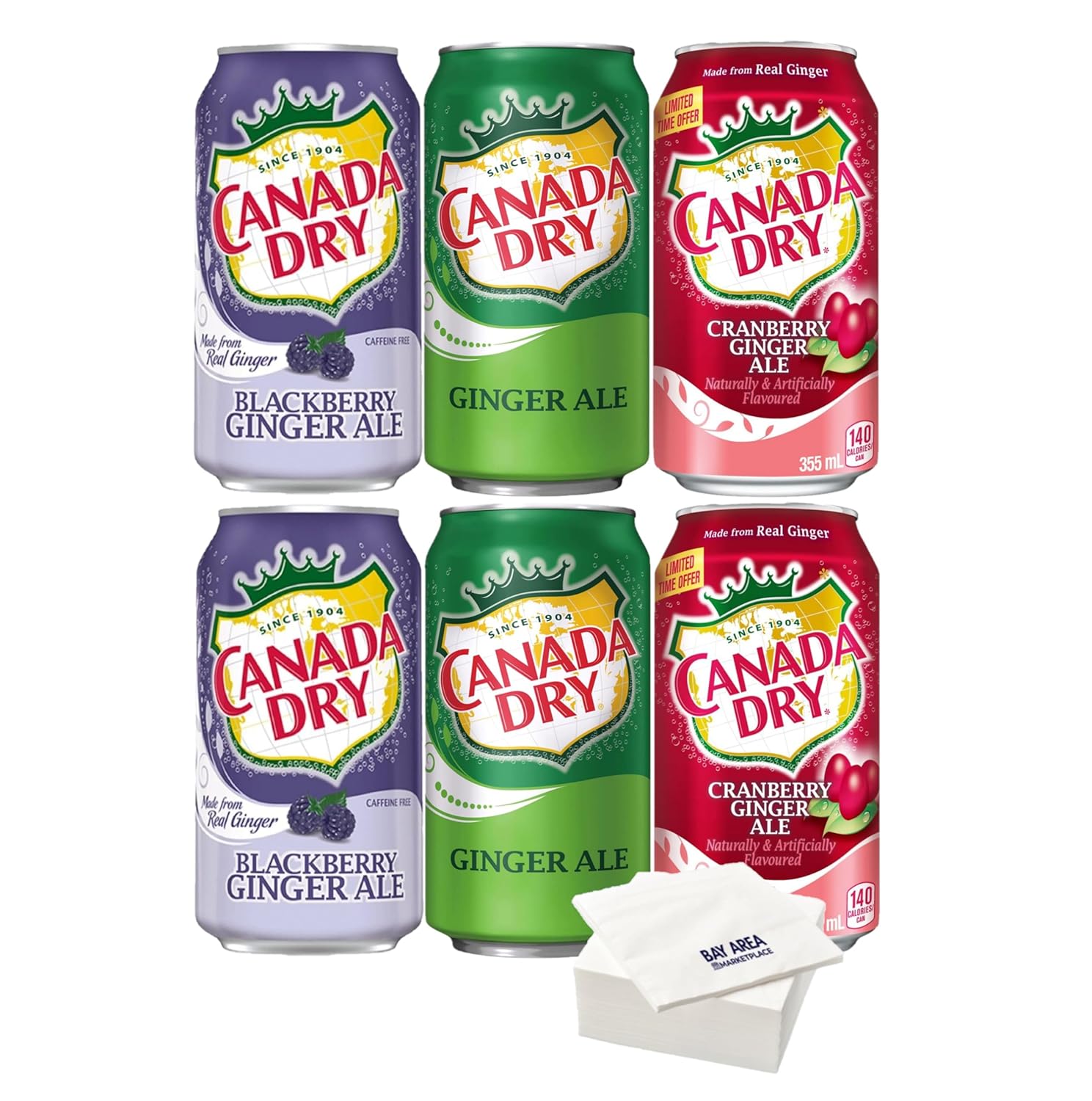 Canada Dry, 12oz Cans, Pack of 6 (Variety Pack) with Napkins