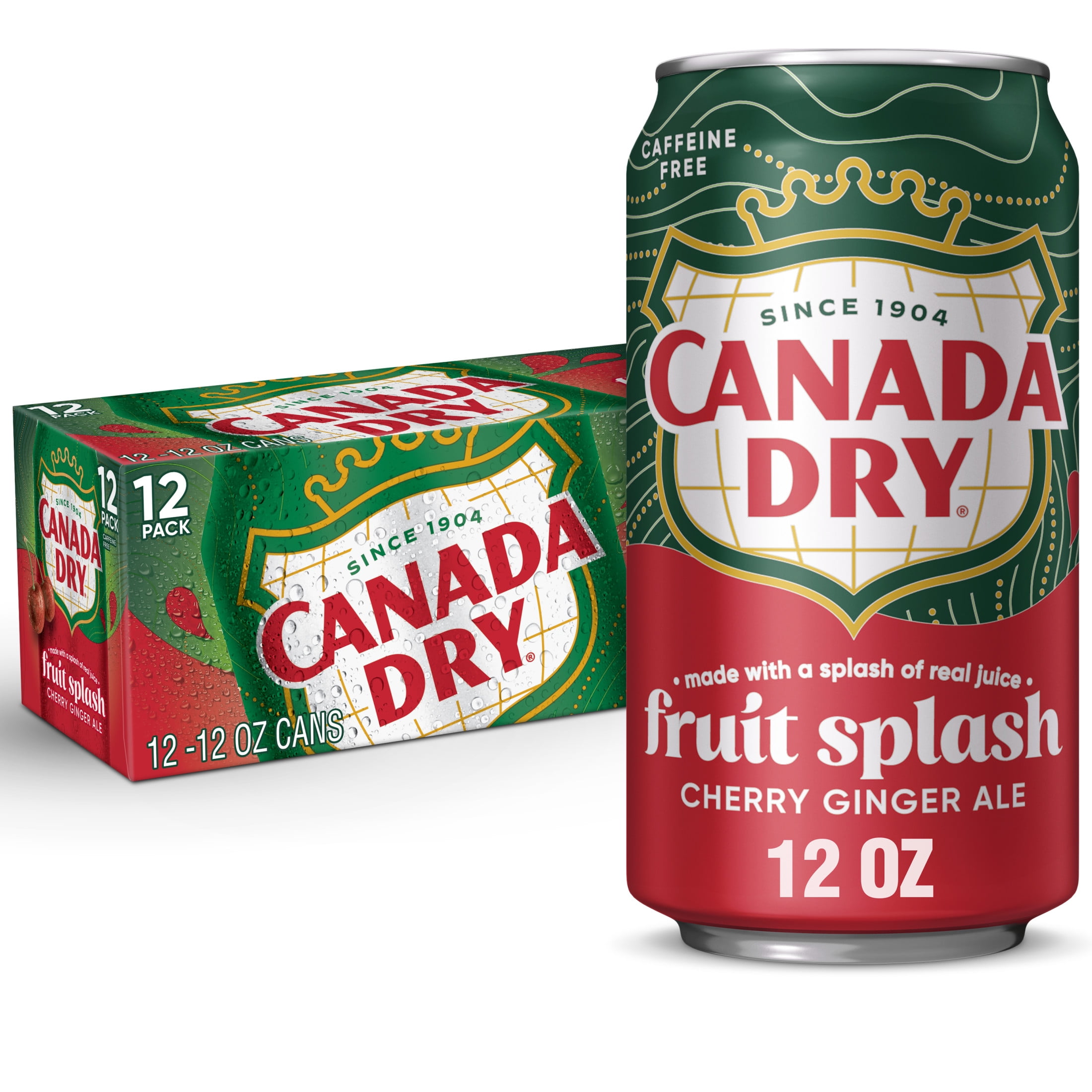 Canada Dry Caffeine Free Fruit Splash Cherry Ginger Ale Soda Pop, 12 fl oz, 12 Pack Cans