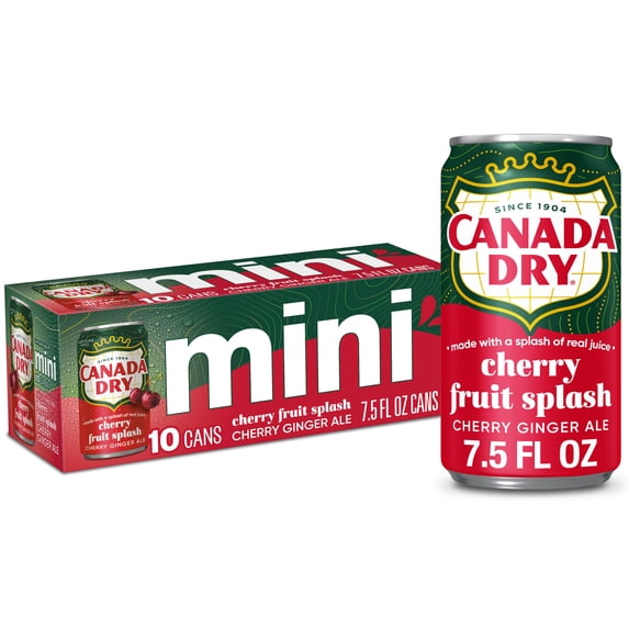 Canada Dry Caffeine Free Fruit Splash Cherry Ginger Ale Soda Pop, 7.5 fl oz, 10 Pack Mini Cans