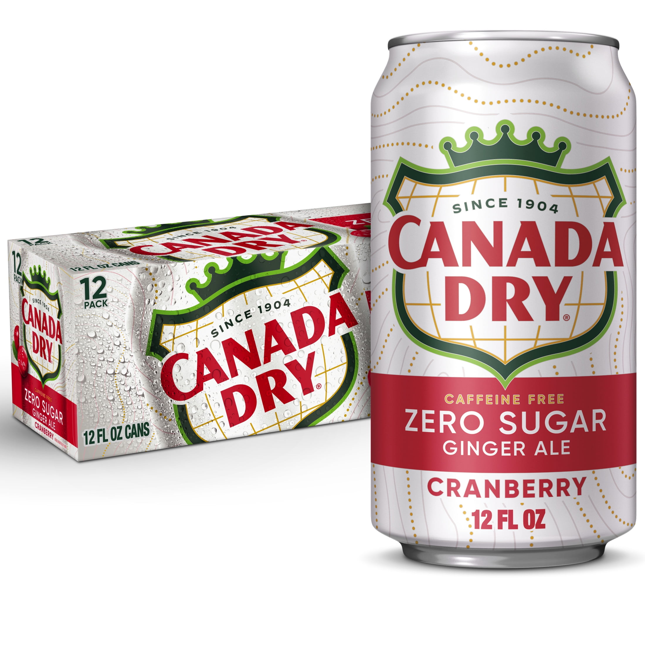 Canada Dry Caffeine Free Zero Sugar Cranberry Ginger Ale Soda Pop, 12 fl oz, 12 Pack Cans