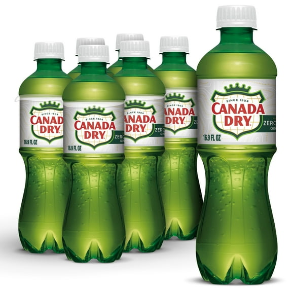 Canada Dry Caffeine Free Zero Sugar Ginger Ale Soda Pop, 16.9 fl oz, 6 Pack Bottles