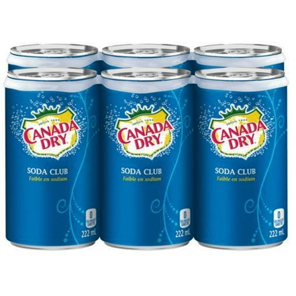 Canada Dry Club Soda Soft Drink, Mini Cans 7.5oz, Pack of 6