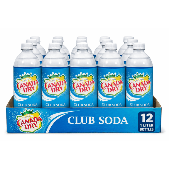 Canada Dry Club Soda Sparkling Carbonated Water, 12 Pack 1 Liter Plastic Bottles