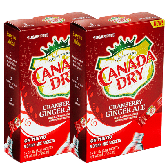 Canada Dry Cranberry Ginger Ale Powdered Drink Mix 6x0.1oz (2.8g), Sugar & Caffeine Free 2 Box - 12 Serving
