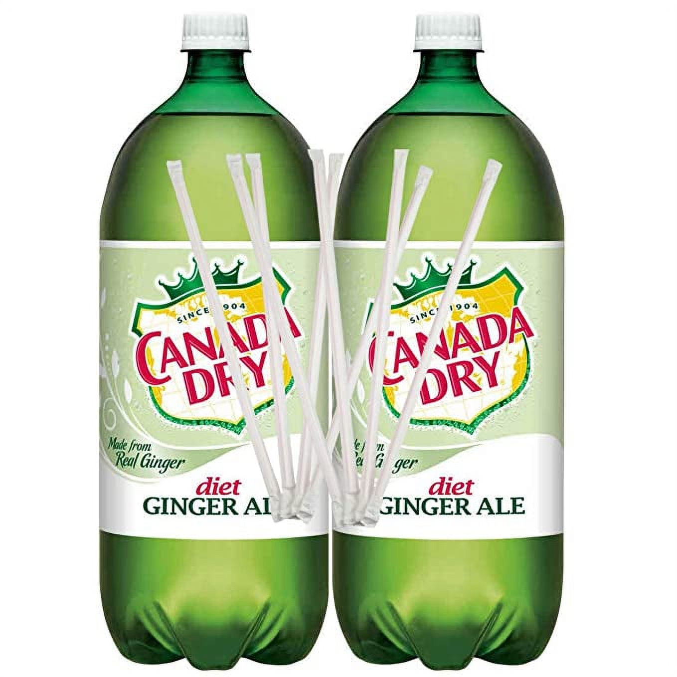 Canada Dry Diet Ginger Ale, All Natural 2 Liter Bottles (Pack of 2) with Drinking Straws