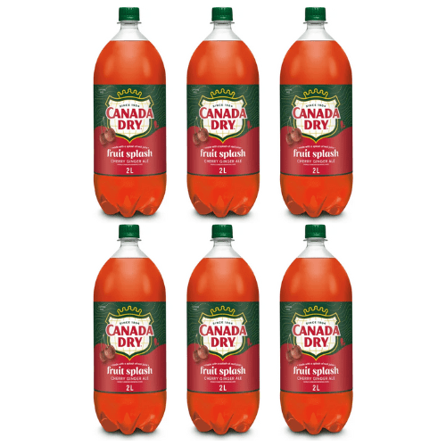 Canada Dry Fruit Splash Cherry Ginger Ale, 6 Pack, 2 Liter Bottles