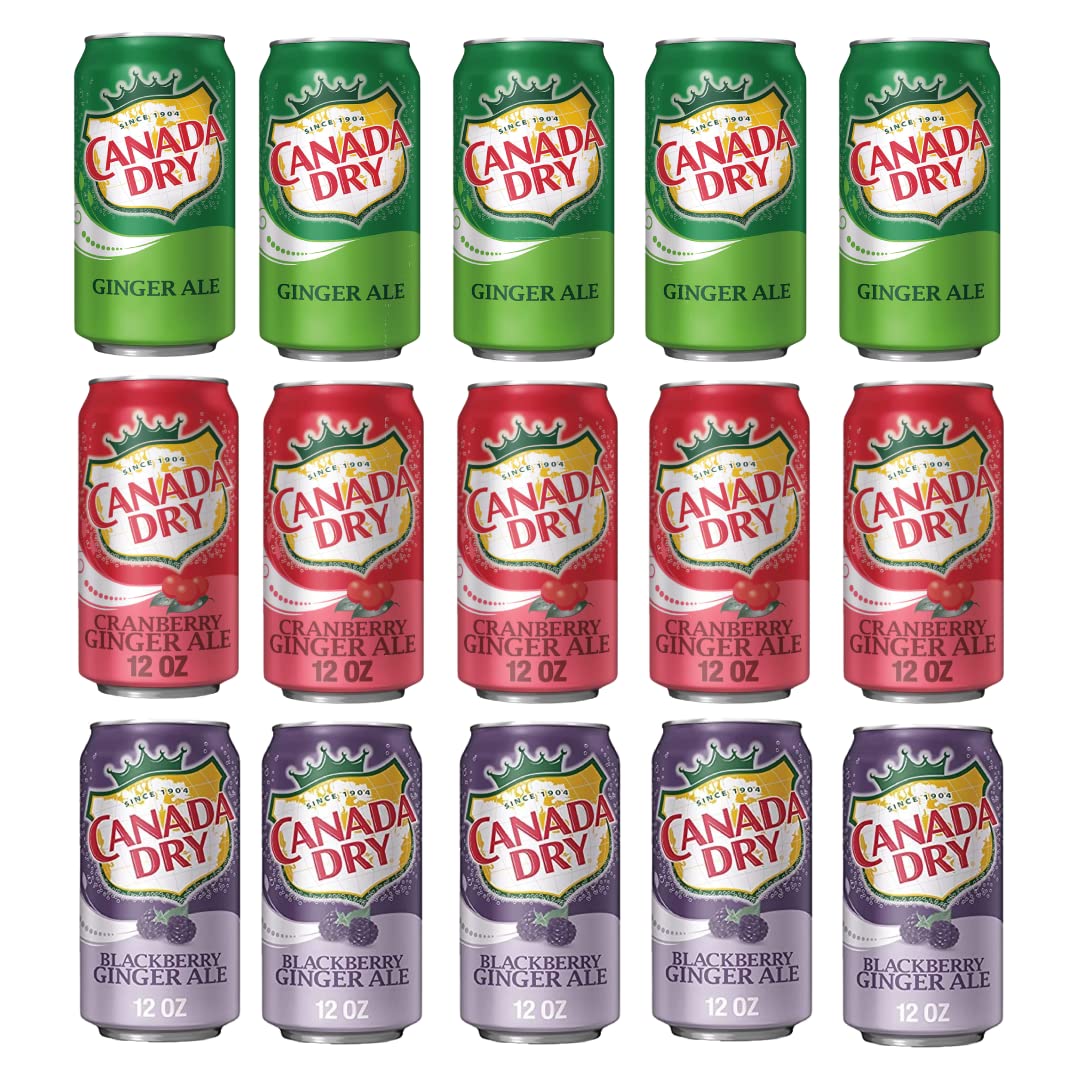 Canada Dry Ginger Ale Original, Blackberry, Cranberry Sparkling Seltzer  Water - Variety Pack, 12oz Can (Pack of 15, Total of 180 Oz)