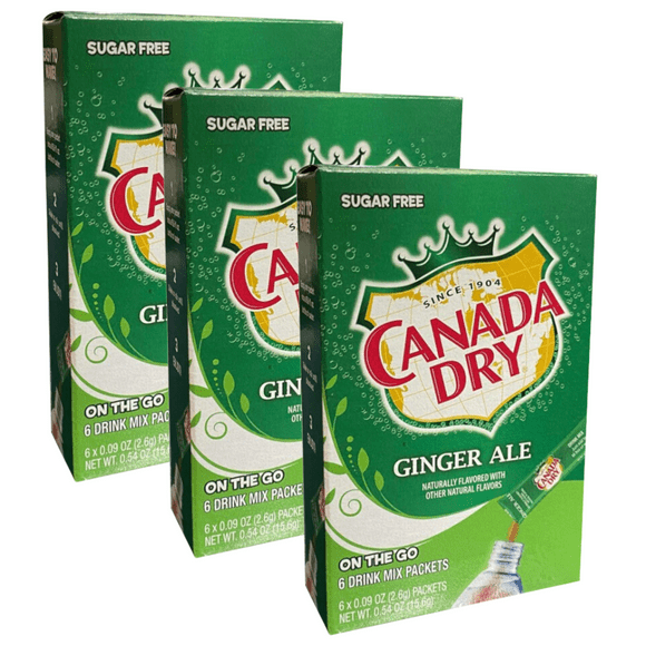 Canada Dry Ginger Ale Powdered Drink Mix Sugar Free Low Calorie Water Enhancer Refreshing Fruity Stick Beverages 3 Boxes - 6 packets per Box (18 Total Servings)
