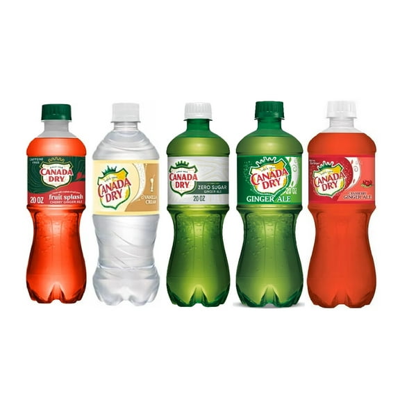 Canada Dry Ginger Ale Soda Drink, 20 Fl Ounce Bottle Variety Pack (Pack of 5) Packaging May Vary