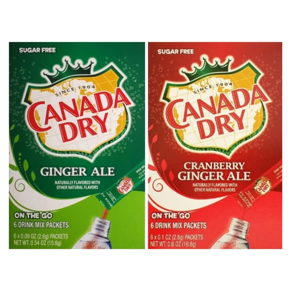 Canada Dry On The Go Drink Mix 1 Original Ginger Ale and 1 Cranberry Ginger Ale Sugar-Free Low-Calorie Water Enhancer Drinking Beverages 2 Boxes 6 count each Makes12 Total Servings