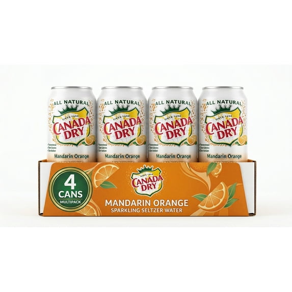 Canada Dry Mandarin Orange Sparkling Seltzer Water, Naturally Flavored, 4 Count Cans