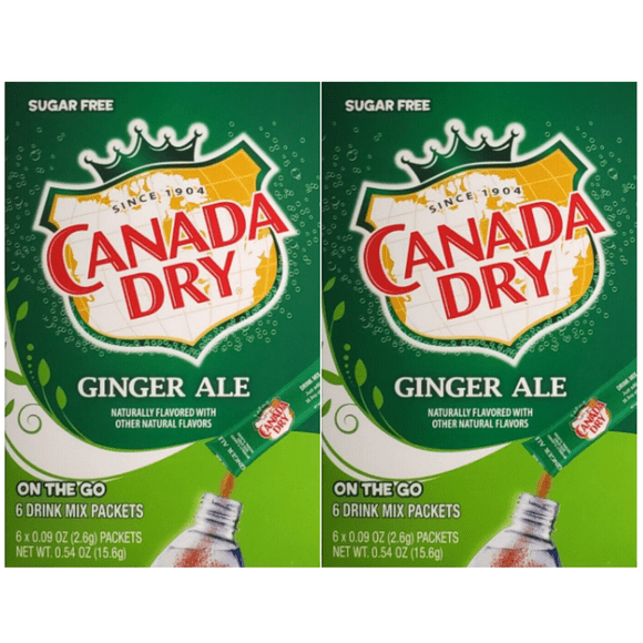 Canada Dry Original Ginger Ale Singles To Go Powdered Drink Mix Sugar-Free Caffeine-free Non-carbonated Water Enhancer Powder Sticks Beverage 6 Sachet Each, Pack of 2 - 12 Total Servings