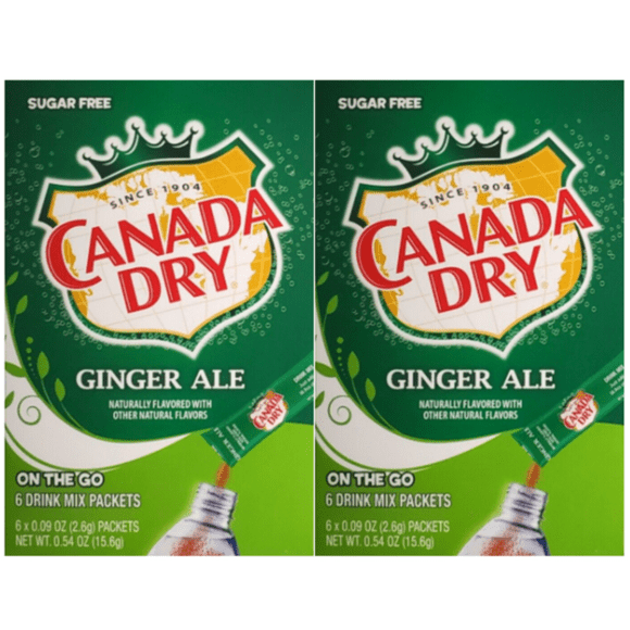 Canada Dry Original Ginger Ale Singles To Go Powdered Drink Mix Sugar-Free Caffeine-free Non-carbonated Water Enhancer Powder Sticks Beverage 6 Sachet Each, Pack of 2