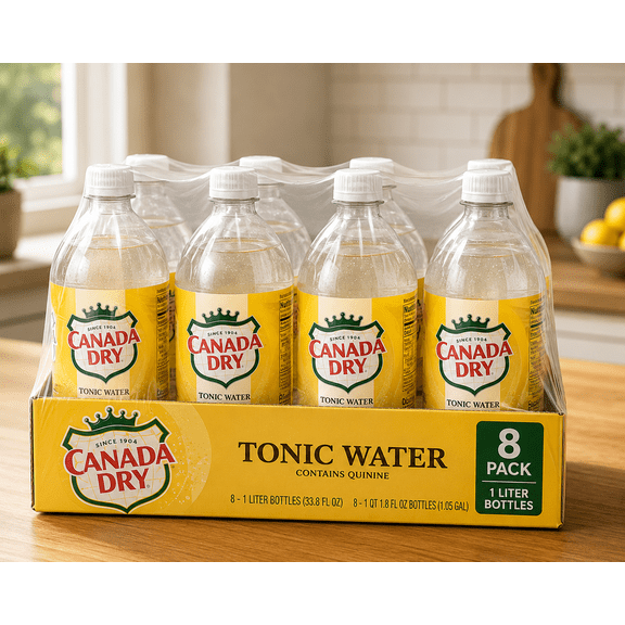 Canada Dry Tonic Water, 1 Liter Plastic Bottles, 8 Pack, Sparkling Tonic Water Beverage